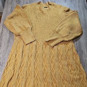 Ashley Stewart Mustard Cable Knit Midi Dress